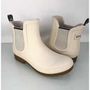 Sperry Top-Sider Cream Waterproof Chelsea Rain Boots 5M Fleece Lined EUC Costal